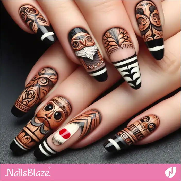 French Nails with Coast Salish Carving Ancient Art | Canadian | Tribal - NB1481